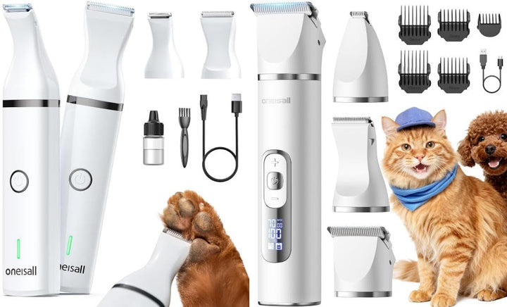oneisall Bundle: Doppelklingen-Pfotentrimmer (2-Gang) + 3-in-1 Schermaschine für Katzen & Hunde – Le