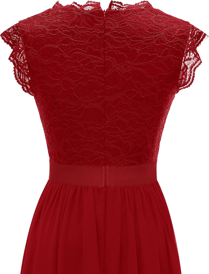 Dressystar Damen Spitzenkleid Elegant Hochzeit Abendkleider Maxi Cocktailkleid M Band_rot, M Band_ro