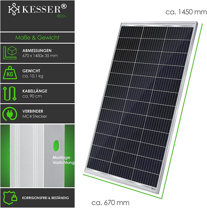 KESSER® Solarpanel 4er Set Monokristallin Solarmodul Solarpanel - 165W 18 V für 12 V Batterien, Phot