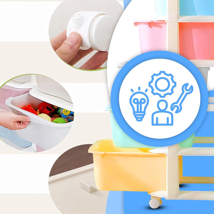 Retoo Kinderregal Spielzeug Organizer Spielzeugregal Aufbewahrungsboxen Aufbewahrungsregal mit 5 Her