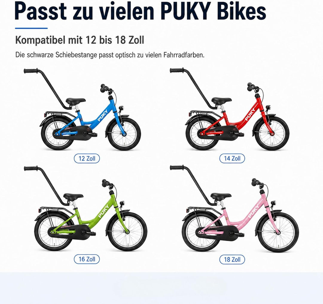 Puky Fahrradlernhilfe Sattel mit Schiebestange Schwarz &amp; Windel Blaubaer | Schnelle Montage, Balance