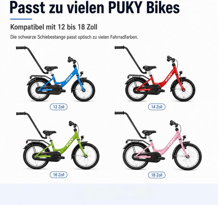 Puky Fahrradlernhilfe Sattel mit Schiebestange Schwarz &amp; Windel Blaubaer | Schnelle Montage, Balance