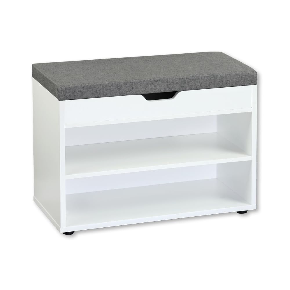 Kesper | Schuhschrank mit Sitzkissen, Material: Faserplatte, Masse: B60 x H45 cm x L30 cm, Farbe: We