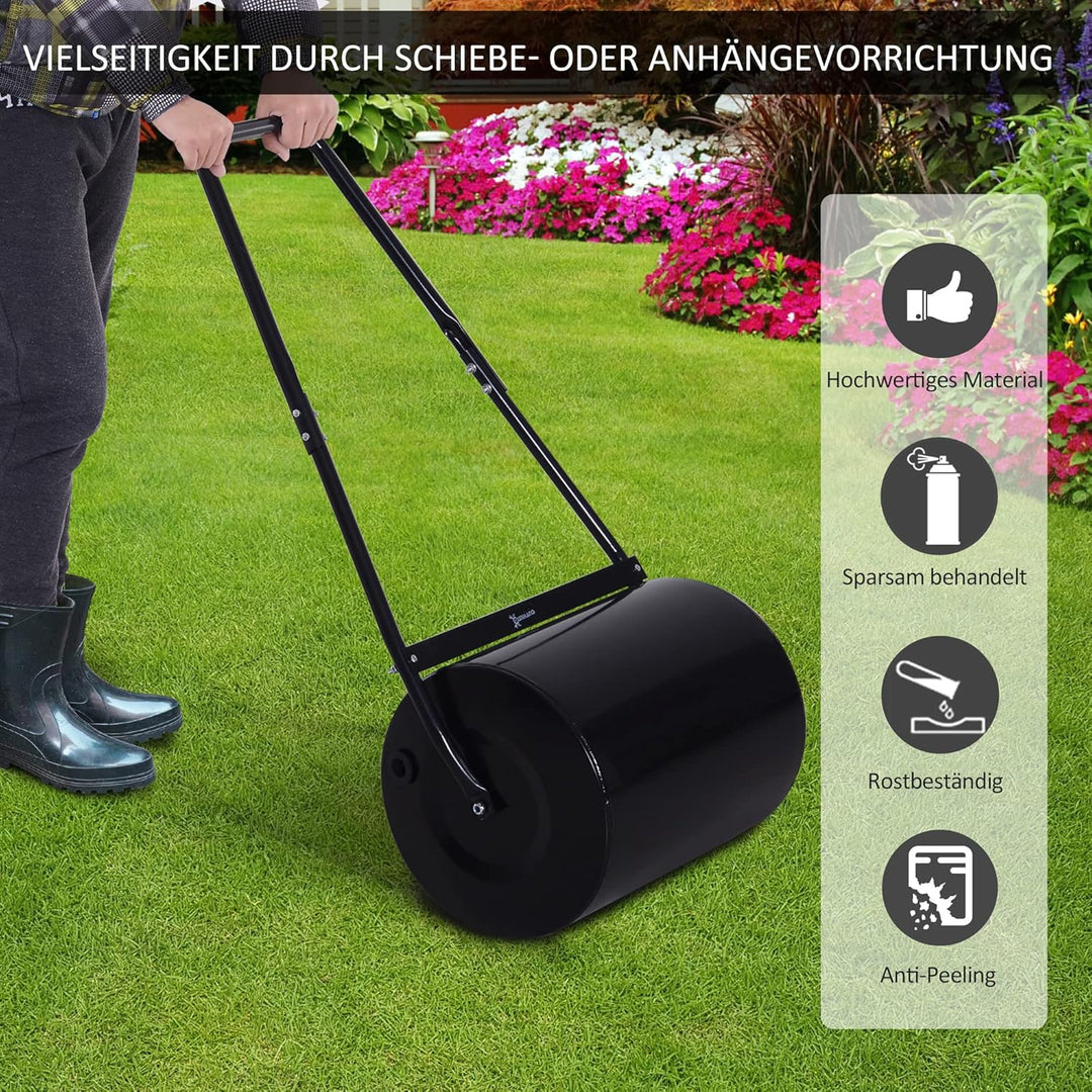 Outsunny Rasenwalze mit U-Griff, Gartenwalze, Gartenrolle, 40 cm Durchmesser, 60 L Wasser-/Sandfüllu