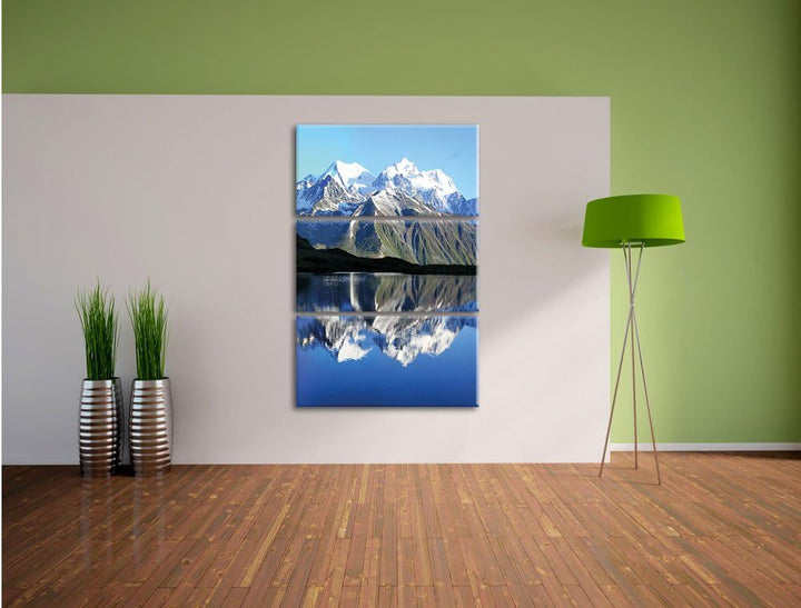 Pixxprint Berge am See 3-Teiler Leinwandbild 120x80 Bild auf Leinwand