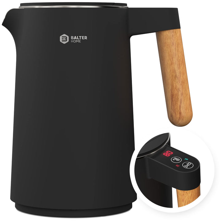 BALTER Edelstahl Wasserkocher mit Temperatureinstellung, 45°C-100°C, Doppelwand, BPA frei, leise & k