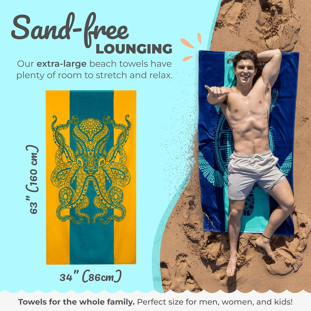 Nova Blue Octopus Strandtuch (34x63) - Orange & Blaugrün Farbgebung mit tropischem Design Reise Stra