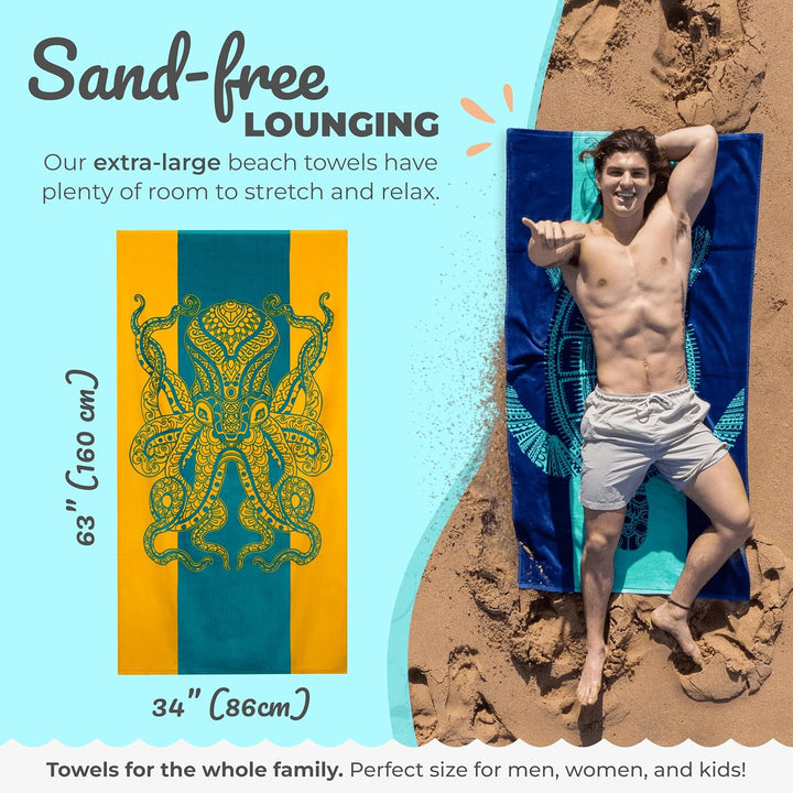 Nova Blue Octopus Strandtuch (34x63) - Orange & Blaugrün Farbgebung mit tropischem Design Reise Stra