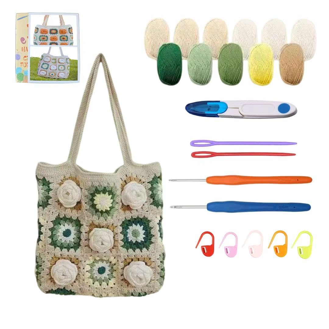Snovire Häkeltasche Set für Anfänger, Komplettes Häkel Set zum Taschen Häkeln, Wolle für Taschen Häk
