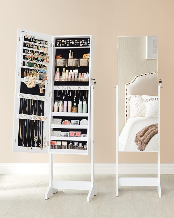 SONGMICS Schmuckschrank, Spiegelschrank stehend, mit 2 separaten Make-up Organizern, rahmenloser Gan