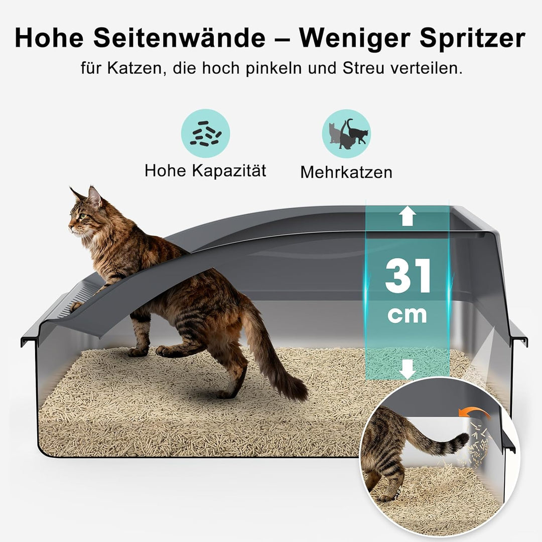 FURTIME Katzenklo Edelstahl XXXL, Katzentoilette Edelstahl 71x51x31 cm, Extra Grosses Katzenklo mit