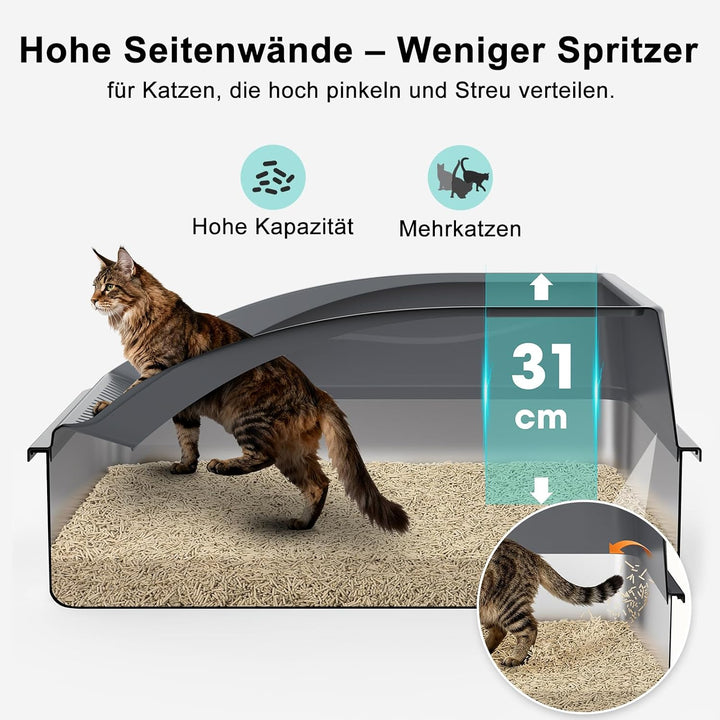 FURTIME Katzenklo Edelstahl XXXL, Katzentoilette Edelstahl 71x51x31 cm, Extra Grosses Katzenklo mit