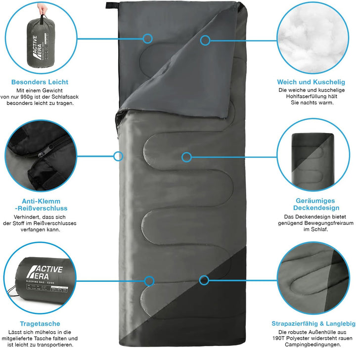 Active Era Deckenschlafsack - Sleeping Bag, -3°C bis 15°C Sommer, Frühling, Herbst - Leichter Schlaf