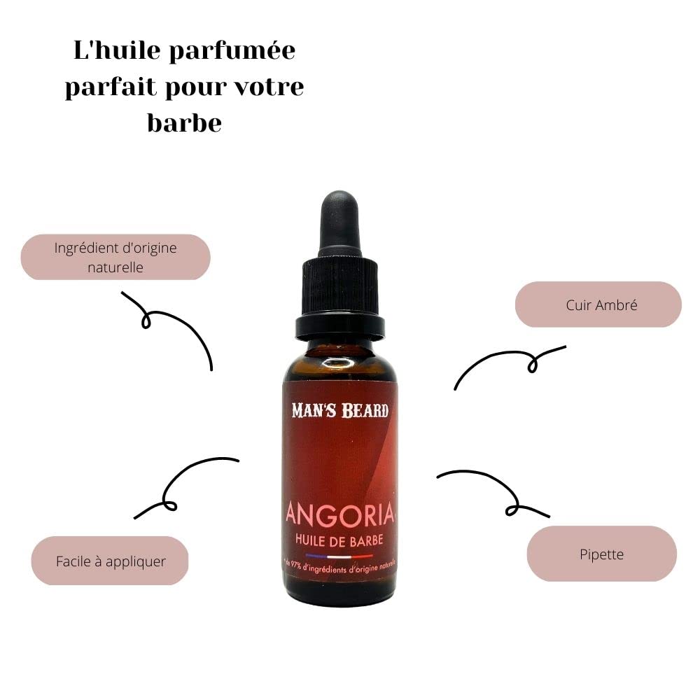 man's beard, Angoria Bartöl, Feuchtigkeitsspendend, Nährend, Bernstein-Leder-Duft, 30 ml