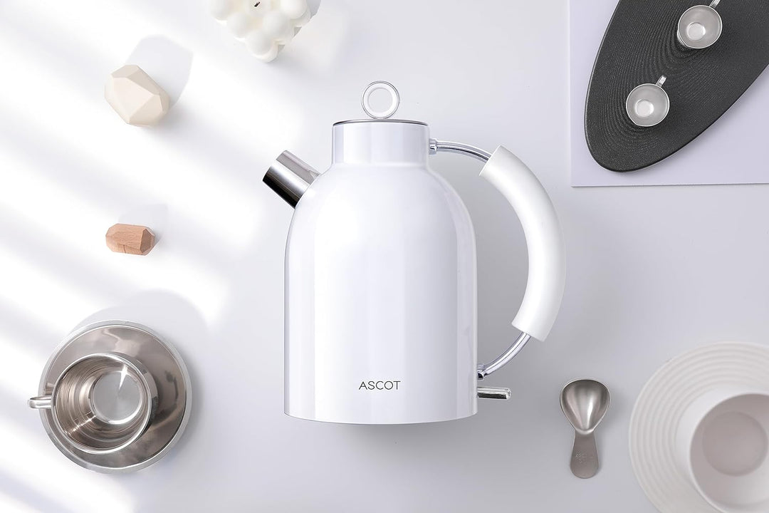 Wasserkocher Edelstahl, ASCOT Elektrischer Wasserkessel, 2200W, 1,5 liter, Retro Design Teekocher, T