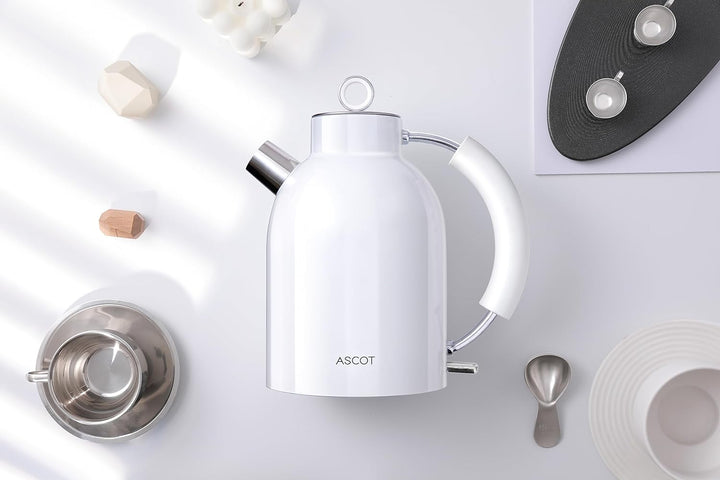 Wasserkocher Edelstahl, ASCOT Elektrischer Wasserkessel, 2200W, 1,5 liter, Retro Design Teekocher, T