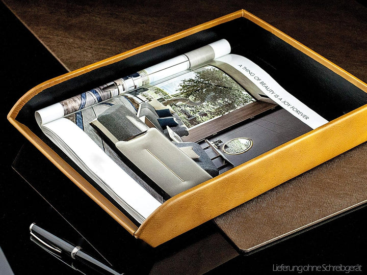 DELMON VARONE - Briefablage DIN A4 aus Premium Leder Vintage Anilin braun, Schreibtisch Organizer al
