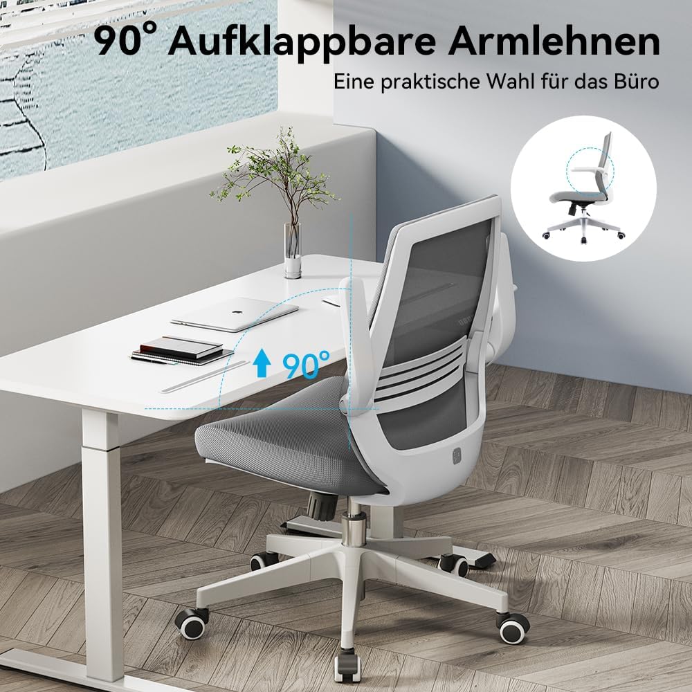 SIHOO Bürostuhl Ergonomisch Schreibtischstuhl mit Hochklappbaren Armlehnen Höhenverstellung Taillens
