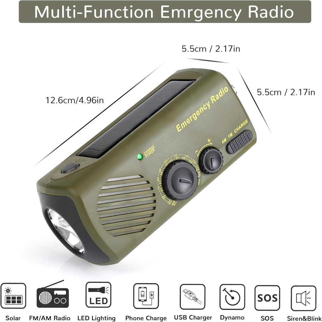 Notfallfunk, tragbares Handkurbelradio mit AM/FM, 3000 mAh wiederaufladbare Powerbank, SOS-Alarm, LE