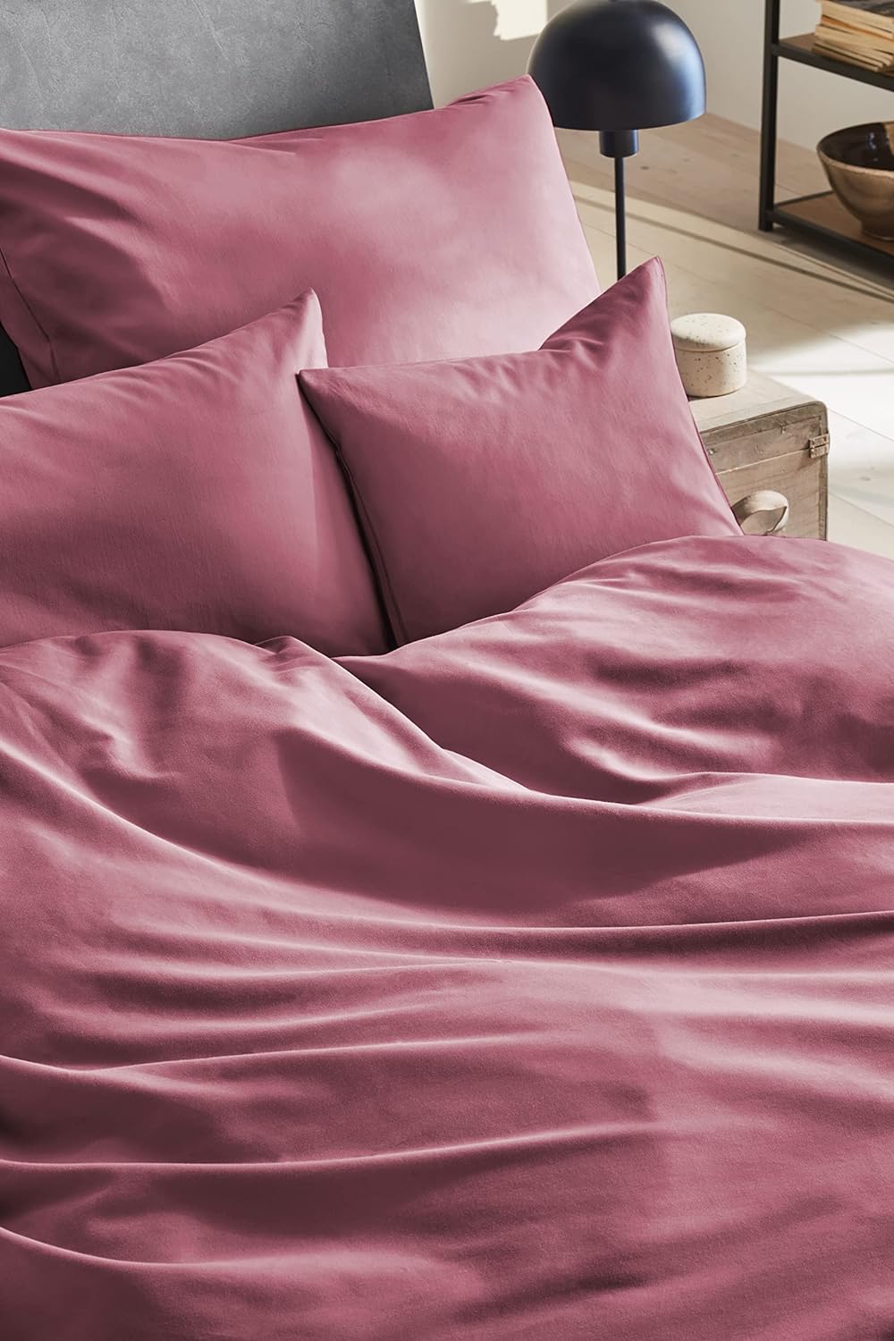 Beddress - Luxus-Satin-Bettwäsche, Uni Rosenholz, 200x200 + 2x80x80 cm, 100% gekämmte Baumwolle, Oek