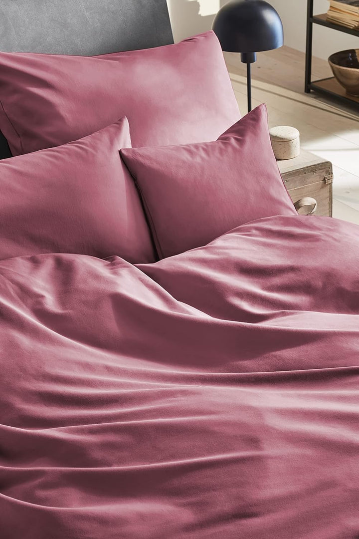 Beddress - Luxus-Satin-Bettwäsche, Uni Rosenholz, 200x200 + 2x80x80 cm, 100% gekämmte Baumwolle, Oek