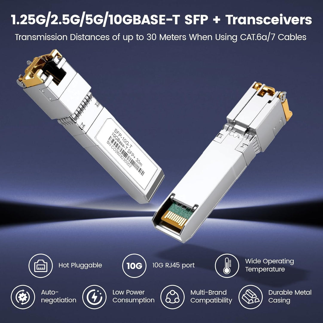 10Gb SFP+ auf RJ45 Modul 30-Meter, 1.25/2.5/5/10GBase-T Kupfer CAT.6/CAT7 Transceiver mit Marvell Ch