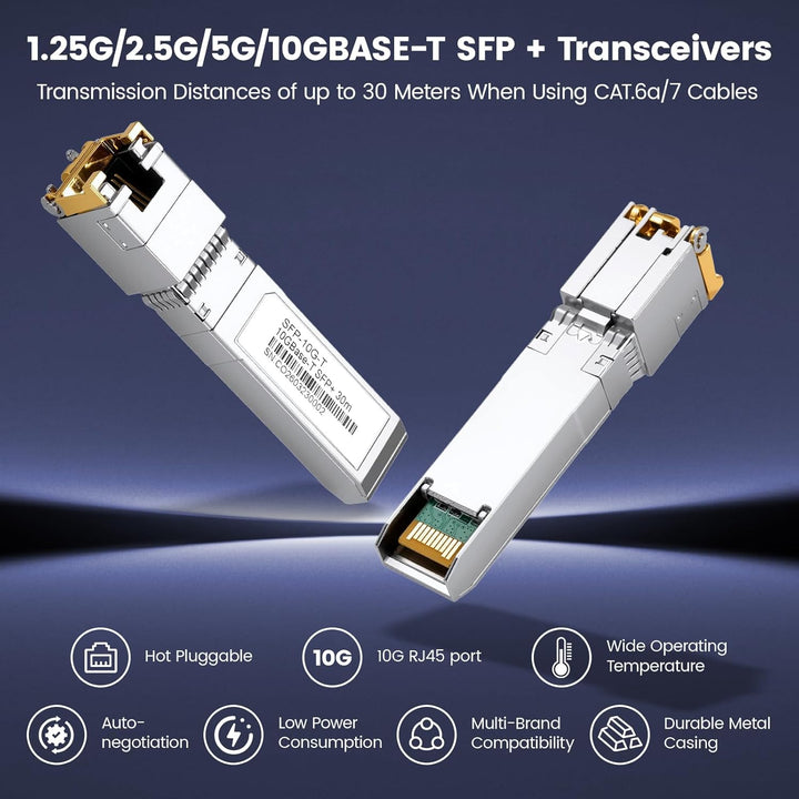 10Gb SFP+ auf RJ45 Modul 30-Meter, 1.25/2.5/5/10GBase-T Kupfer CAT.6/CAT7 Transceiver mit Marvell Ch