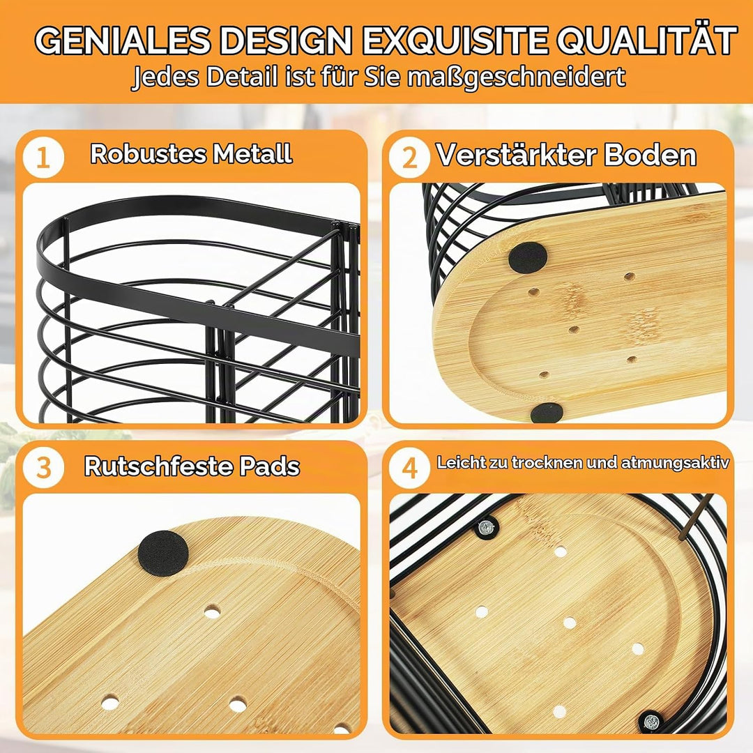 Utensilienhalter für Küchentheke，Küchenarbeitsplatte Utensil Organizer，grosse schwarze Edelstahl Ute