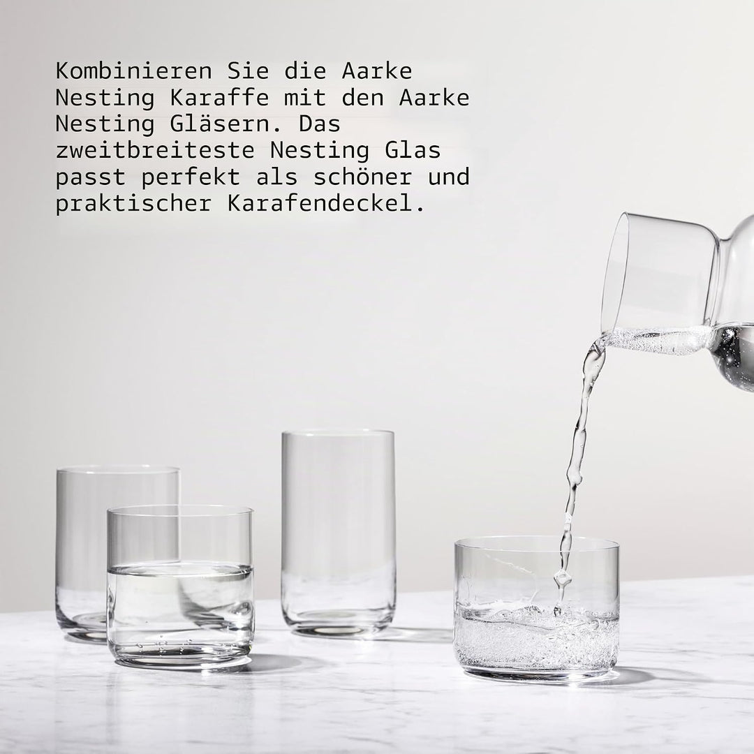 AARKE Nesting Carafe, Kristallglaskaraffe (1,1 Liter) + Edelstahl-Barlöffel, Karaffe