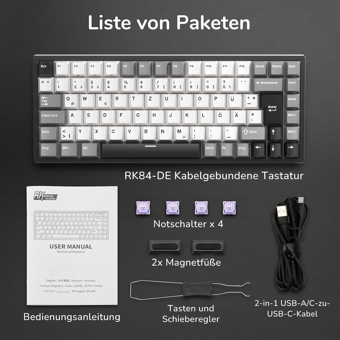 RK ROYAL KLUDGE RK84-DE Kabelgebundene 75% TKL RGB Hot Swapable Mechanische Gaming-Tastatur,Deutsche