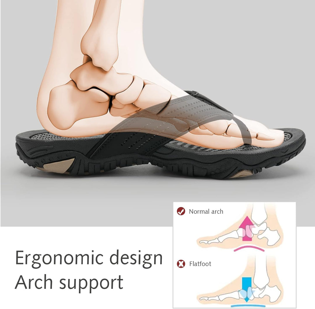 WateLves Herren Flip Flops Zehentrenner Leder mit Arch Support Sandalen Weich Leder Stoff Badelatsch