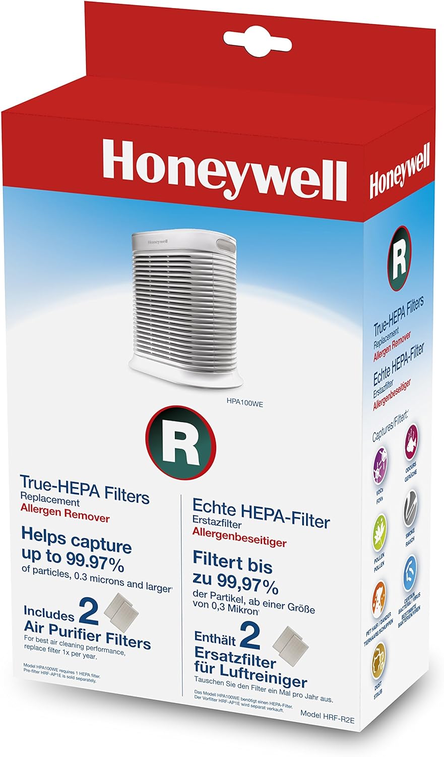 Honeywell Echter HEPA-Ersatzfilter HRF-R2E für die Anwendung im Luftreiniger HPA100WE, 1 Stück