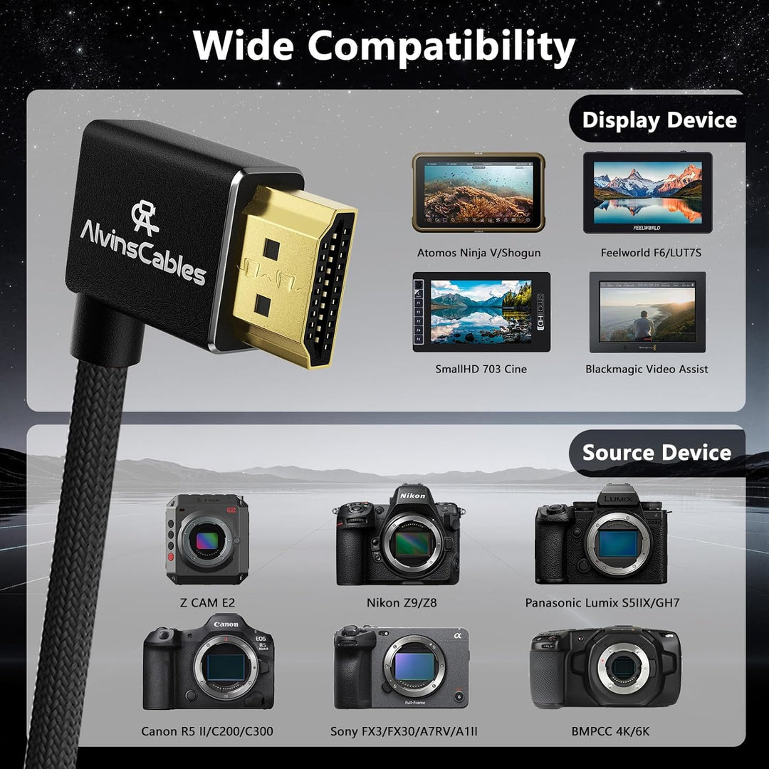 Alvin's Cables 8K HDMI Kabel 2.1 High Speed Geflochtenes Spiralkabel für Atomos Ninja V, Portkeys BM