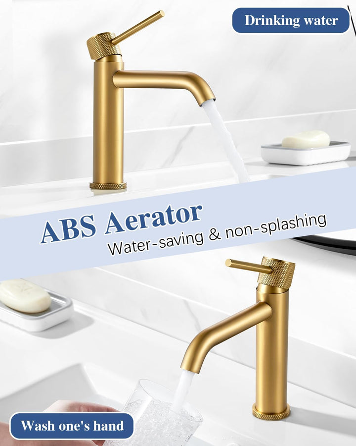 Wasserhahn Bad Waschtischarmatur Gold, Armatur Badezimmer mit Auslauf Höhe 105 mm, Einhebelarmatur G