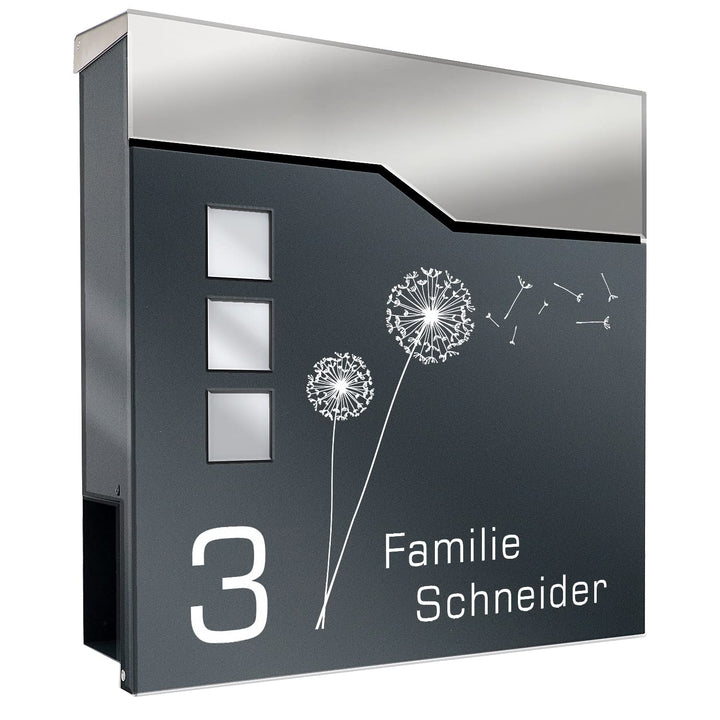 Zalafino Briefkasten mit Name und Hausnummer in anthrazit – individualisierbarer Design- aus pulverb