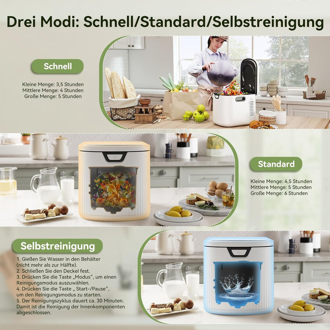 Fullwatt Elektrischer Komposter 3.3L Biomülleimer Küche Elektro-Schnellkomposter mit 2 Kohlenstofffi