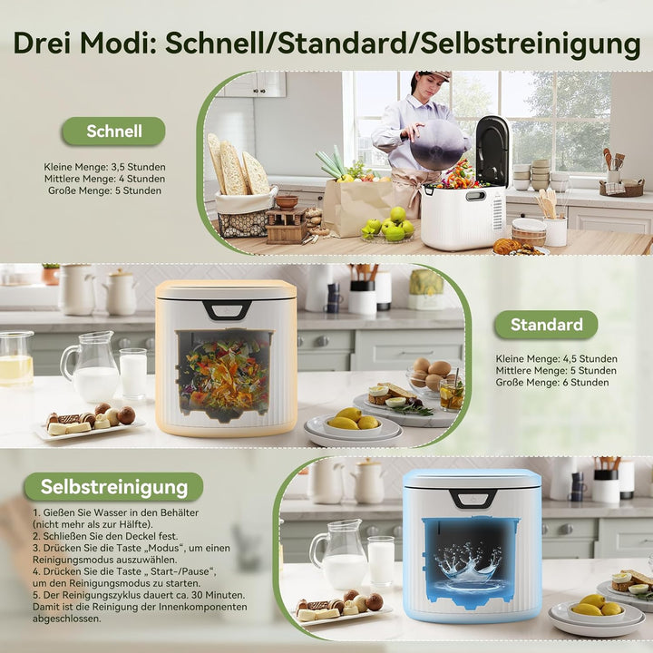 Fullwatt Elektrischer Komposter 3.3L Biomülleimer Küche Elektro-Schnellkomposter mit 2 Kohlenstofffi