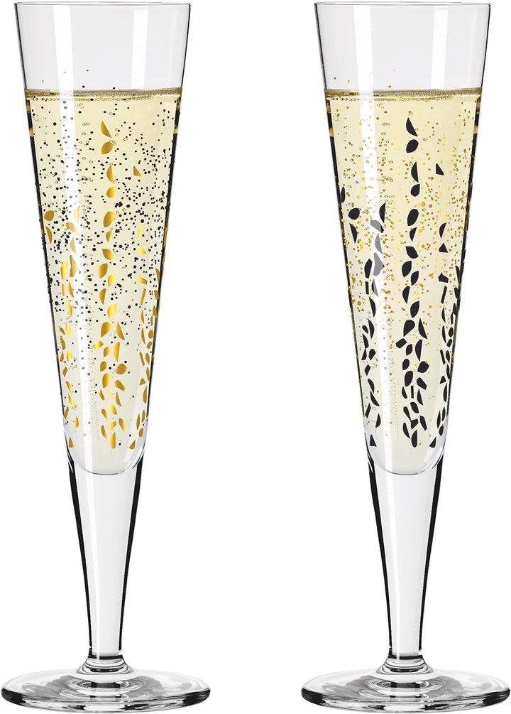 Ritzenhoff 6031005 Champagnerglas 200 ml - Serie Goldnacht Duett - 2x Designerstück mit Echt-Gold -