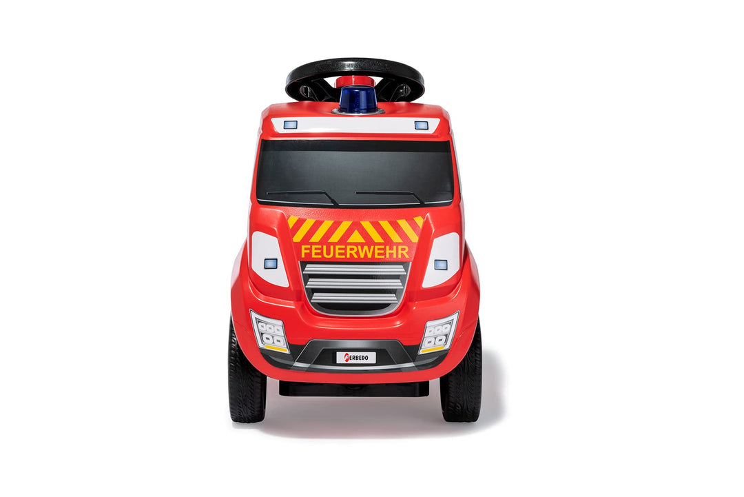 Ferbedo Feuerwehr Rutscher (mit Hupe, neues Design, Sirene, Blaulicht, Feuerwehrauto, Flüsterlaufrei