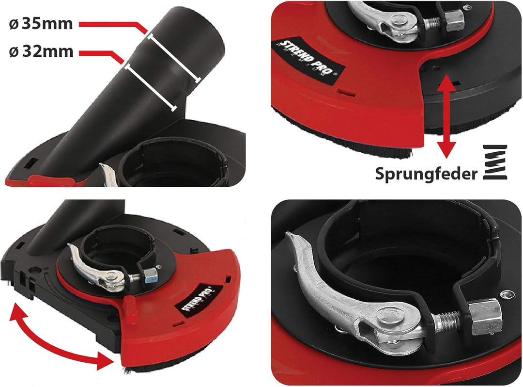 STREND PRO Absaughaube für Winkelschleifer 125mm / 115mm | Universal Fit | Flex Absaugung für Diaman