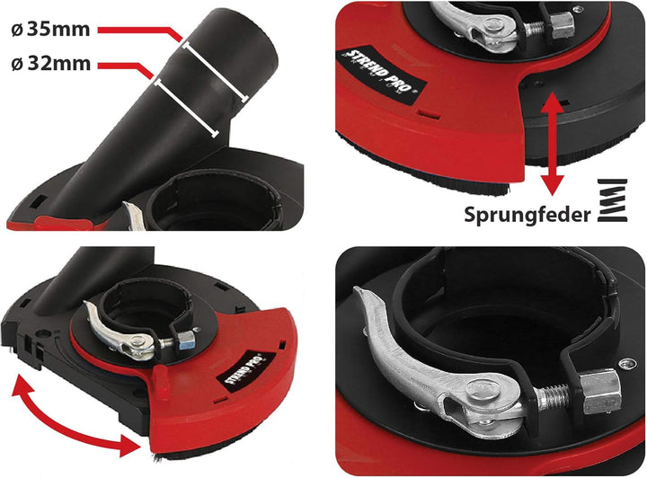 STREND PRO Absaughaube für Winkelschleifer 125mm / 115mm | Universal Fit | Flex Absaugung für Diaman