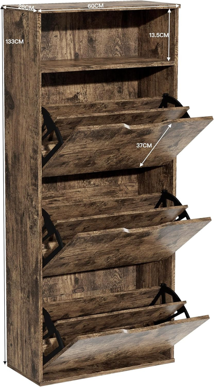 Garvis Doppellagig Schuhschrank 3 Klappen + Ablage – MAX Kapazität (18 Paar) – Schmal 60x133x28 cm R