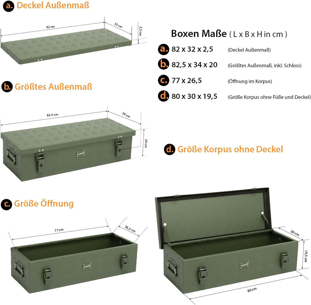 alubox Werkzeugkiste Riffelblech olive ABX-RL48G Aluminium 1,5mm Werkzeugkiste leicht und robust 48