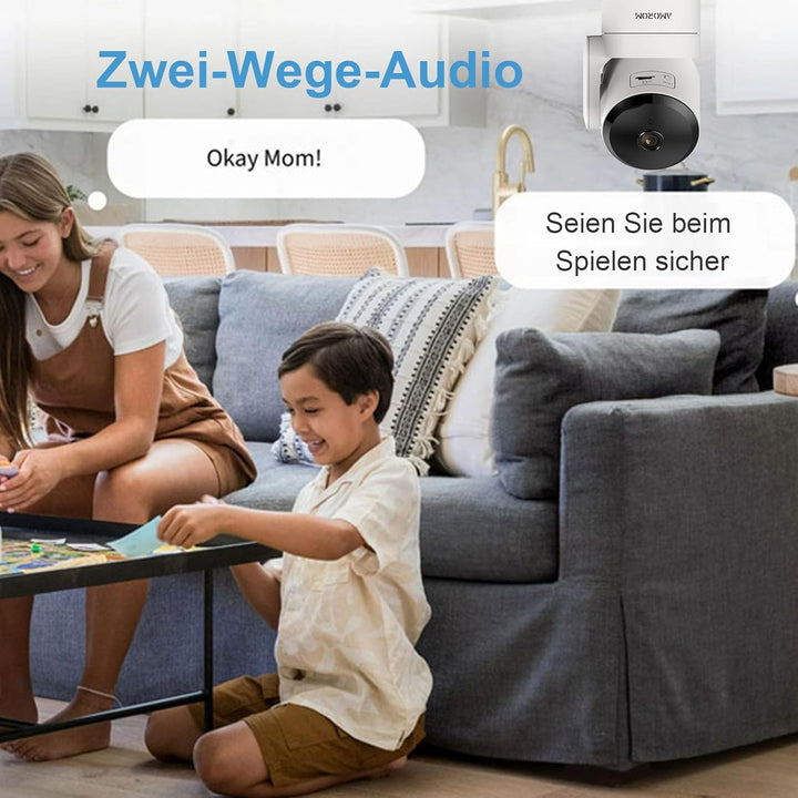 AMOROM WLAN Überwachungskamera Innen 360°, 1080p Kamera Überwachung mit Nachtsicht, 2 Wege Audio, Be