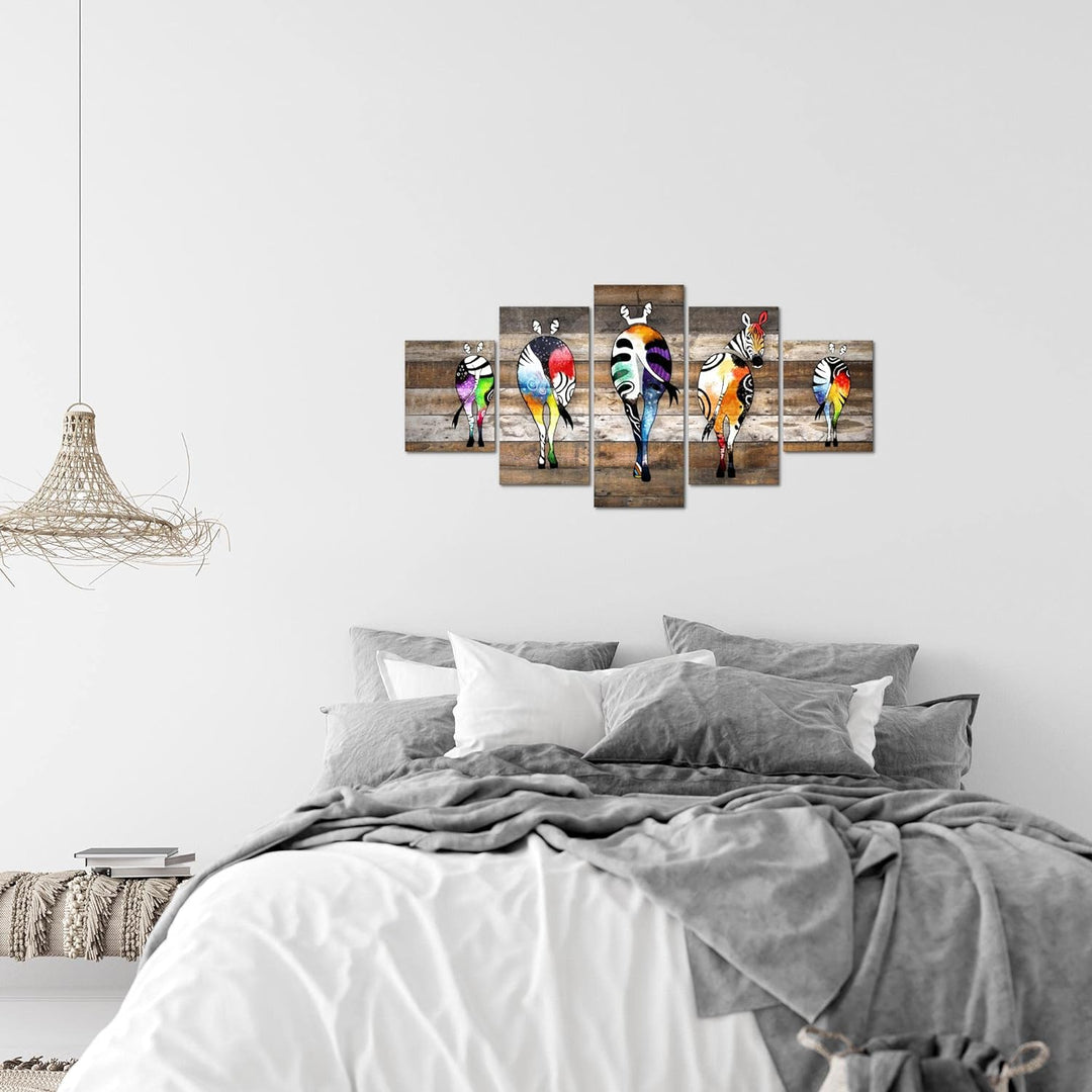 Runa Art Wandbilder Zebra 5 Teilig Bild auf Vlies Leinwand Deko Loft Wohnzimmer Streetart Beige Brau