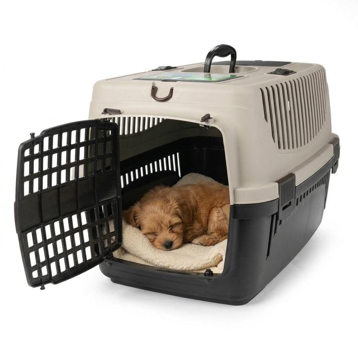HAPPET Tiertransportbox Molly M Beige & Braun 55x36,5x33 cm – Robuste, gut belüftete Transportbox au