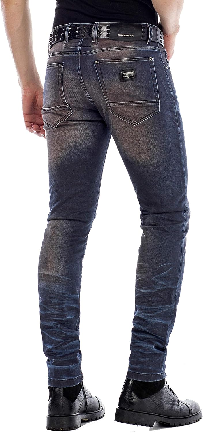 Cipo Baxx Herren Jeans Hose 5 Pocket Design Straight Vintage Denim Slim Fit Hose Braun W31 L34