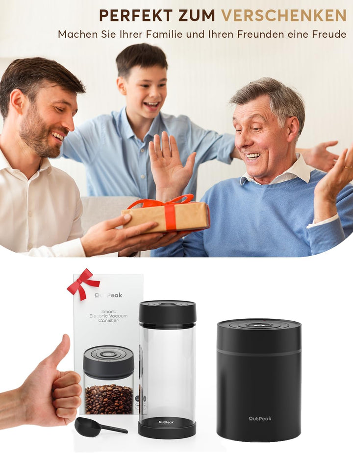 OUTPEAK Neo 2025 Automatischer Vakuum-Kaffeebehälter, 1,35 l für Kaffeebohnen, Bedienung mit einem K