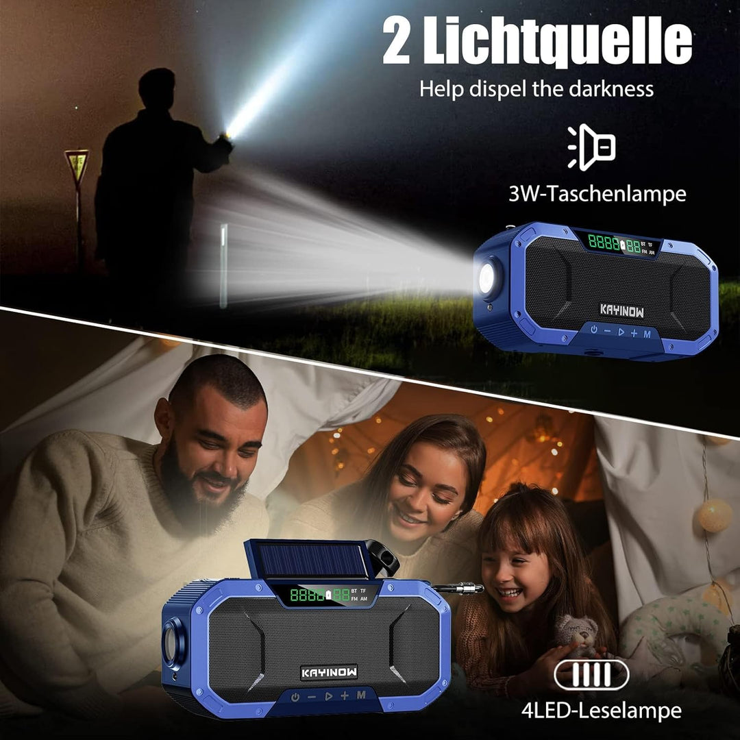 KAYINOW Solar Kurbelradio-Bluetooth Lautsprecher HandyLadefunktion, IPX5 wasserdichtes tragbare klei