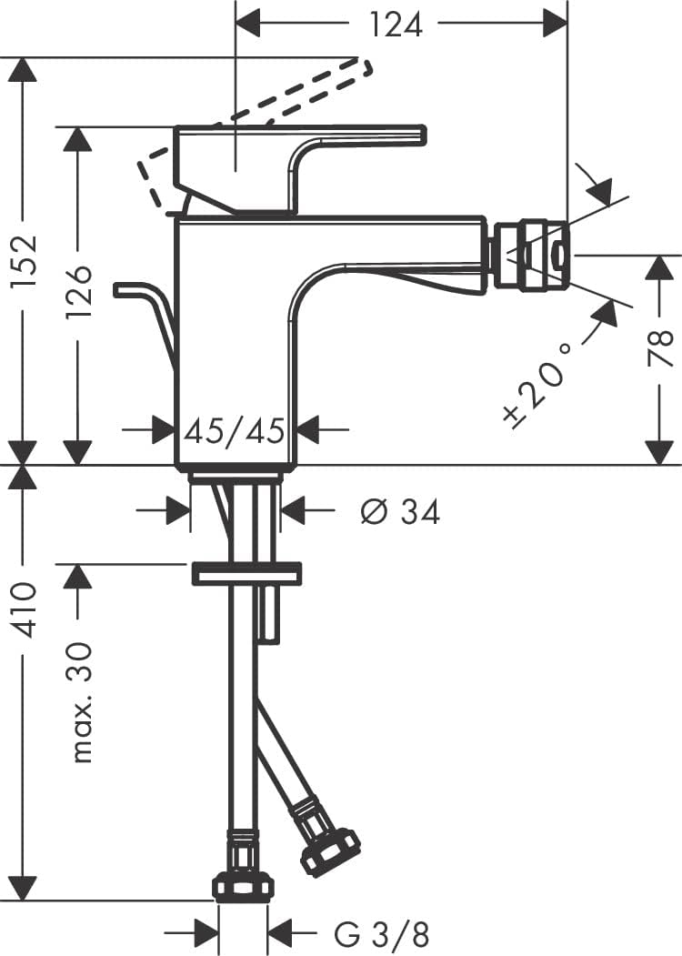 hansgrohe Einhebel-Bidetmischer Vernis Shape, Bidetarmatur mit Zugstange, wassersparend, Chrom, Chro